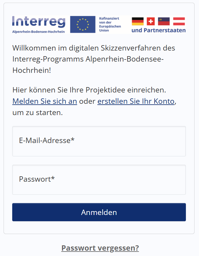 Screenshot: Anmeldemaske Skizzentool